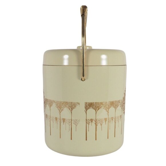 Vintage Retro Otagiri Ice Bucket 4 Pc Set MCM Ivory and Gold Tree EUC MCM Japan - Picture 4 of 12